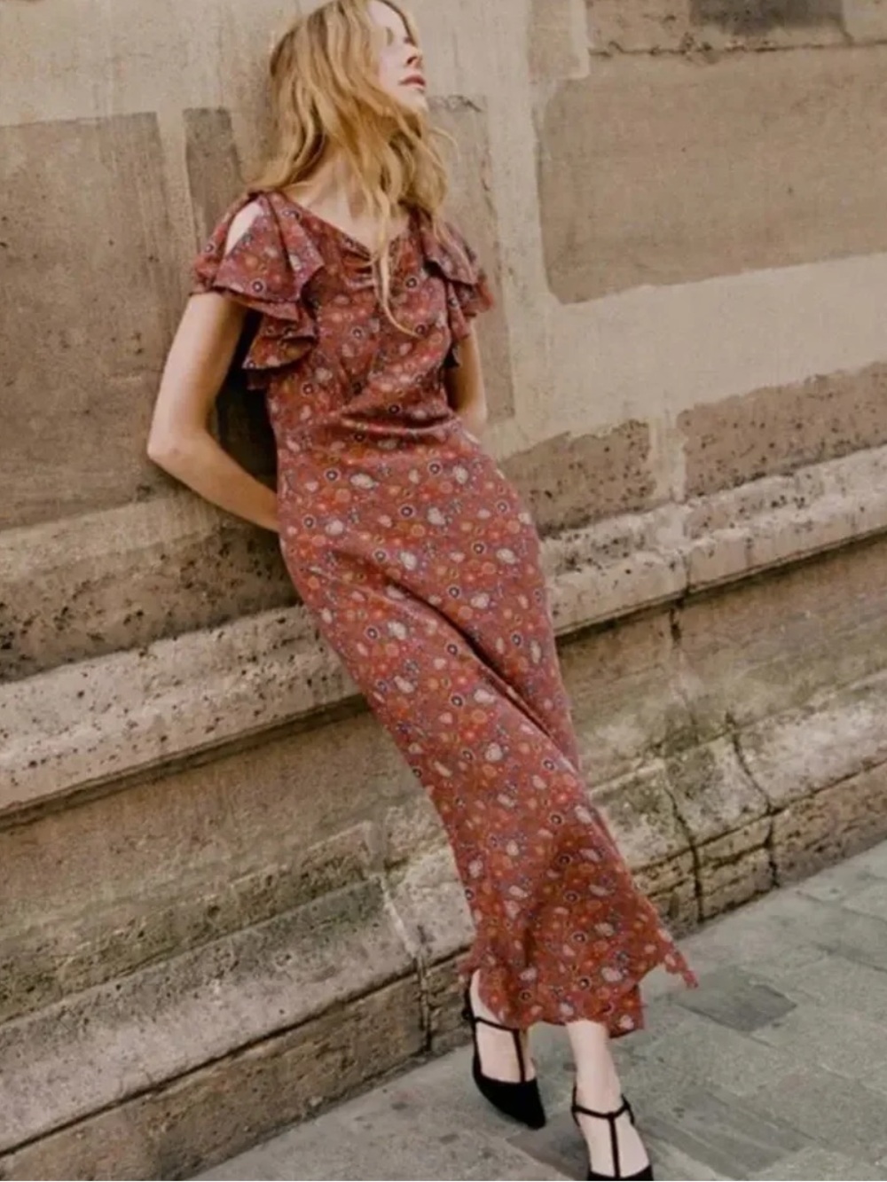 Doen Beatriz Red Floral Maxi Dress, L